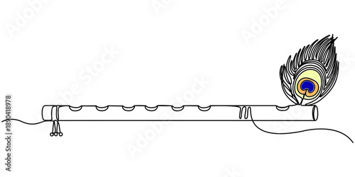 flute continuous one line drawing, instrument vector illustration minimalist design single line art, flute drawing continuous one line drawing, outline illustration. 