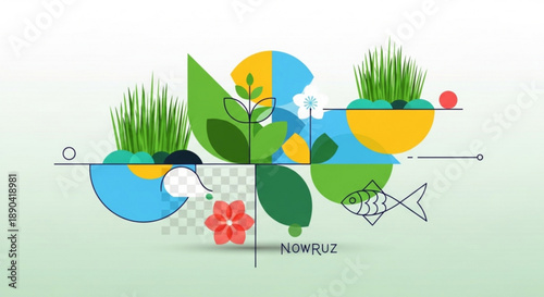 Abstract nowruz celebration concept with plants and fish