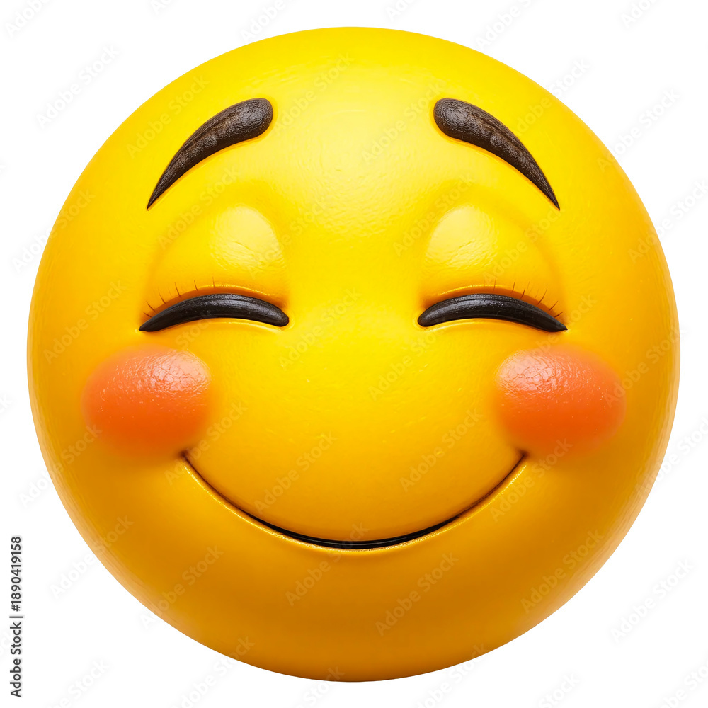 Fototapeta premium Happy smiling emoji face joyful expression isolated on white background