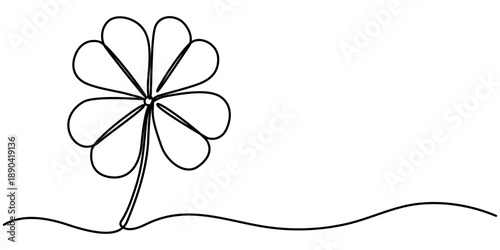 Continuous one line drawing of four leaf clovers. Isolated on white background vector illustration, Three leaves clover, Good luck floral symbol in simple linear. 