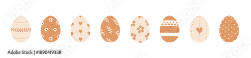 Easter eggs set with hand drawn floral and geometric ornaments. Cute flat vector illustration isolated on white background.