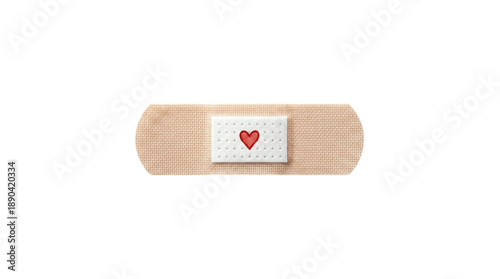 Foto Adhesive bandage with a small red heart icon, medical love concept isolated on transparent background for healthcare, first aid and Valentine designs