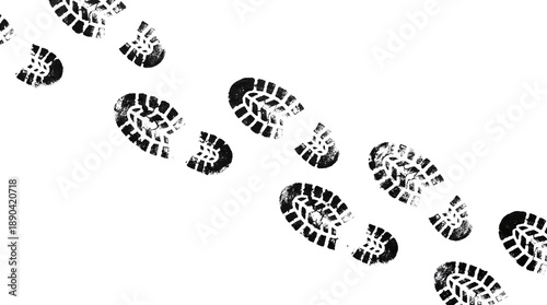 Repeating boot print footprints pattern on a dark textured surface, isolated on transparent background for grunge and crime/investigation themes.