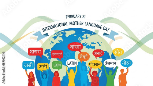 International Mother Language Day celebration with diverse people holding speech bubbles in different languages concept for global communica