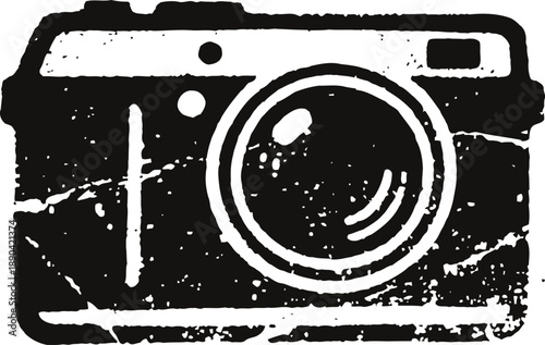 Vintage camera illustration retro equipment icon with distressed texture and classic design