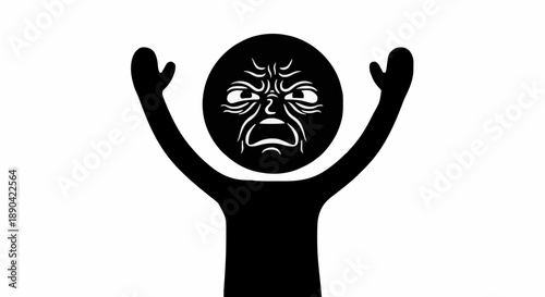 Angry Black Silhouette Figure with Frustrated Face.