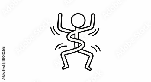 Abstract Stick Figure Dancing with Wavy Lines.
