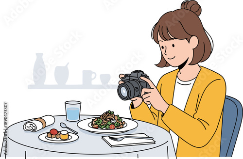 Food photography, dining table setup, healthy salad, dessert plate, lifestyle blogger, camera shot, social media trend, culinary art, restaurant ambiance, modern eating habits