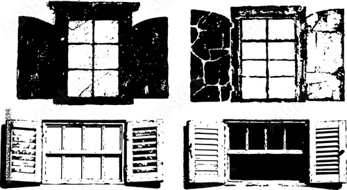 vintage window silhouettes with shutters in various styles grunge textures and rustic old architectural designs