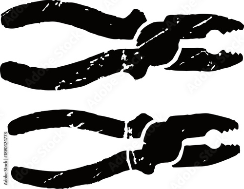 pair of black silhouette pliers with textured handles, adjustable and gripping tool set