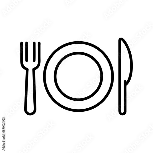 Plate and cutlery in minimalist style with black outline design  