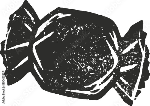 Wrapped candy silhouette with textured vintage sweet treat, confectionery, dessert symbol