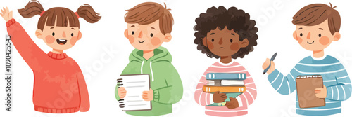 Group of Girls Showing Different Emotions, Hand Drawn People Illustration