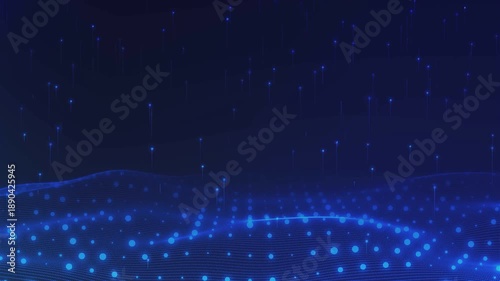 Abstract blue digital data flow with waving particle grid and cyber streaks. Abstract blue digital data wave background with glowing particles, digital data flow, data wave, technology background.
