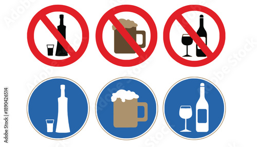 A graphic illustration of no alcohol signs and allowed drinking symbols