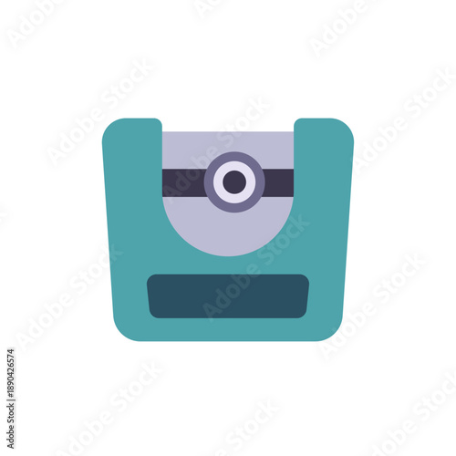 Teal pencil sharpener container with blade opening, colorful vector flat style illustration