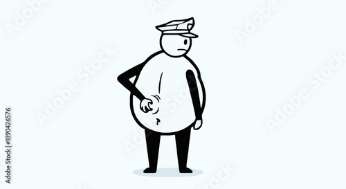 Cartoon Police Officer Holding Handcuffs Behind Back.