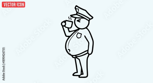 Cartoon Police Officer Drinking Coffee Break.