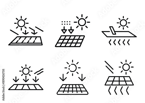 Solar panel diagrammatic representation illustrating the energy conversion process and heat management