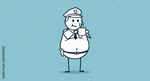 Cartoon Police Officer Enjoying a Coffee Break.