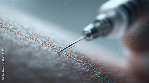 Makroaufnahme einer Nadel, die in menschliche Haut sticht