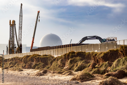 Coastal erosion on the beach close to the construction site of Sizewell C nuclear power station. Sizewell, Suffolk. UK