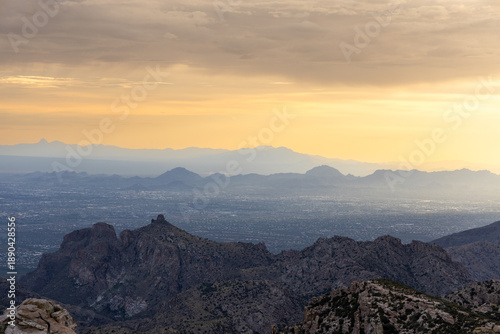 View from Mount Lemmon featuring rugged rocky peaks