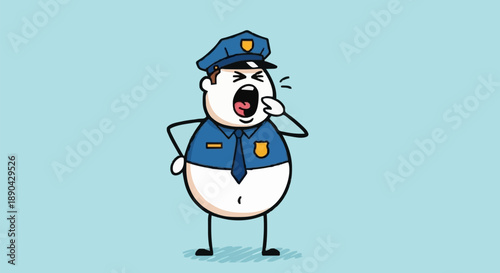 Cartoon police officer yawning tiredly.