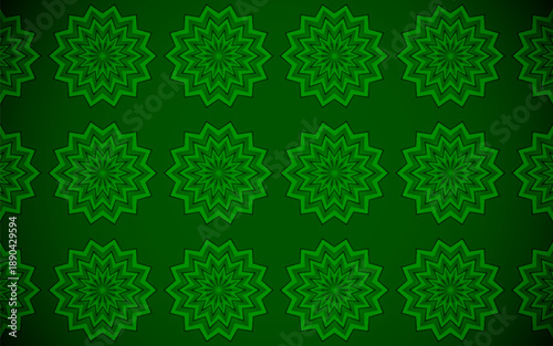 Ramadan Kareem design on green Islamic background with gold ornament star, moon, mosque, lanterns and islamic elements. Suitable for raya and ramadan template concept.