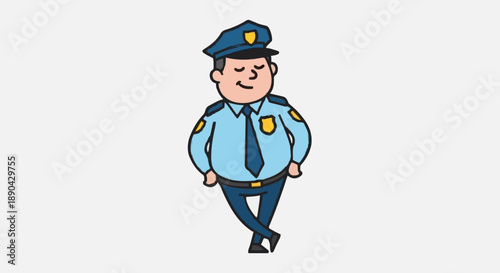 Cartoon Police Officer Standing Confidently.