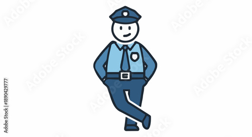 Cartoon Police Officer Standing Confidently.