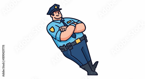 Cartoon Police Officer Standing Confidently With Arms Crossed.