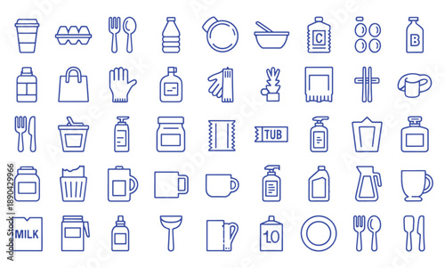 Plastic product icon set. Editable line icons. Vector illustration.