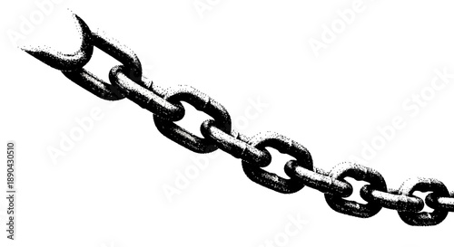 A sharp metal chain with pointed links stretches diagonally across the image, illustrated in black and white.