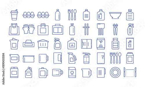 Plastic product icon set. Editable line icons. Vector illustration.