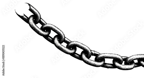 A detailed illustration of a metal chain link structure viewed from a slight angle, showcasing its industrial texture and design