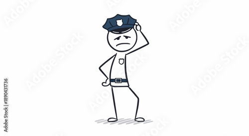 Confused stick figure police officer scratching head.