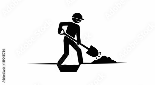 Construction worker digging a hole with a shovel icon.