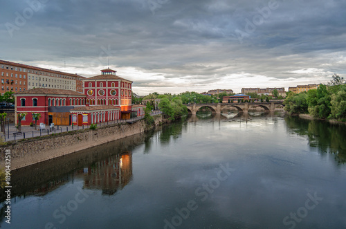 Ebro River at dusk in Logrono, La Rioja, Spain