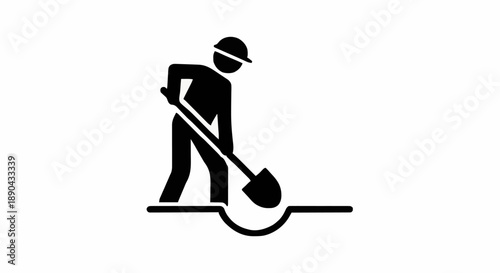 Construction worker digging with shovel icon symbol.
