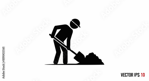 Construction worker digging with shovel icon silhouette.