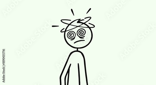 Dizzy stick figure with swirling eyes and lines indicating confusion.