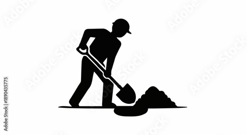 Construction worker digging with shovel silhouette.