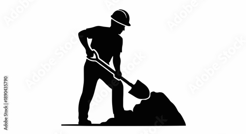 Construction worker digging with shovel silhouette.