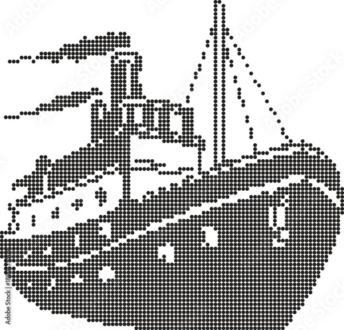 black silhouette dot of a ship illustration