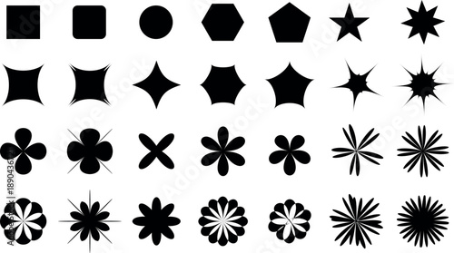  black star shapes icons, and sparkle icons.