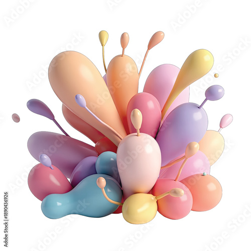 Colorful abstract balloon cluster on transparent background