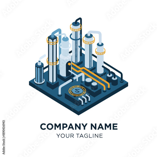 Industrial Factory Illustration with Pipelines and Towers.