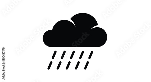 Simple black icon depicting a cloud with falling raindrops