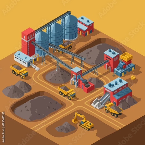 Industrial Site with Machines and Vehicles.